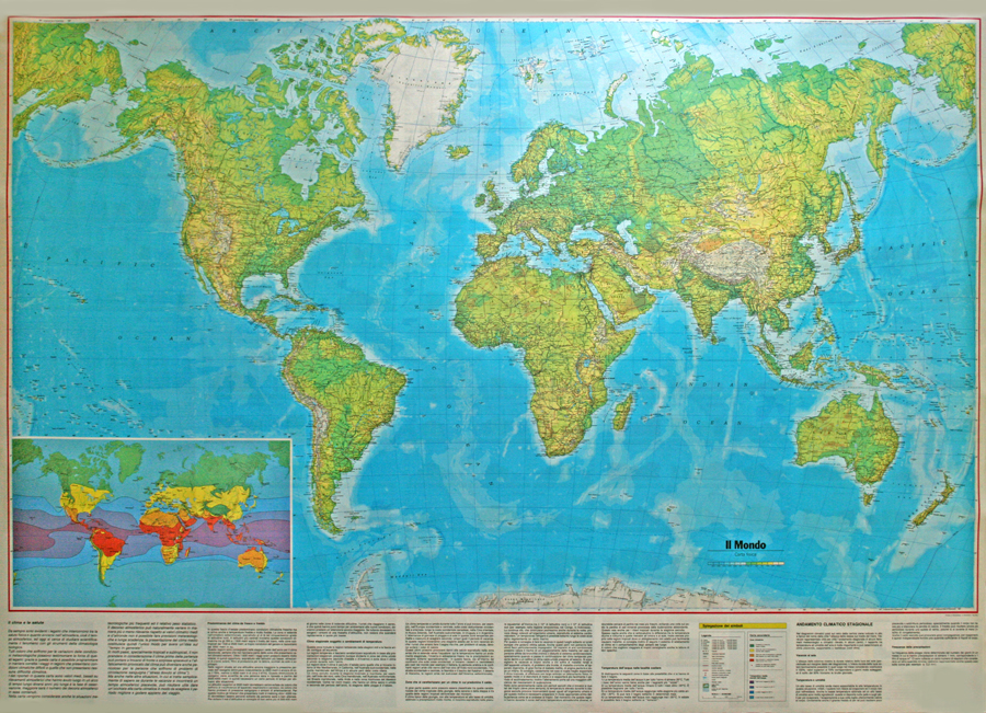 Mondo fisico a colori carta geografica - Visceglia carte e mappe geografiche