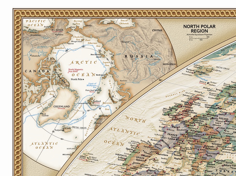 World Executive Political Pacific Centered Wall Geographical Map