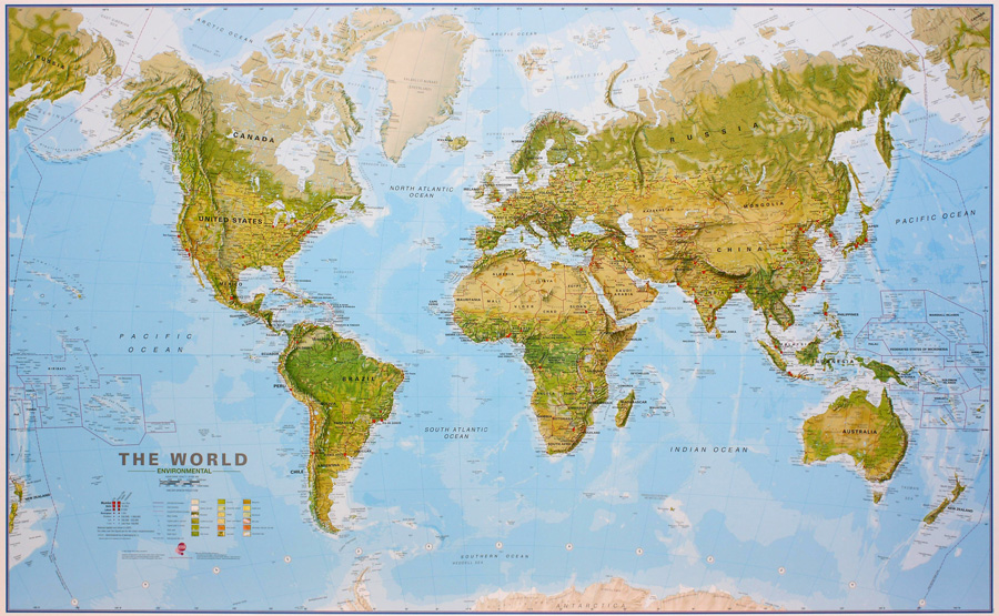 Mondo fisico a colori carta geografica - Visceglia carte e mappe geografiche