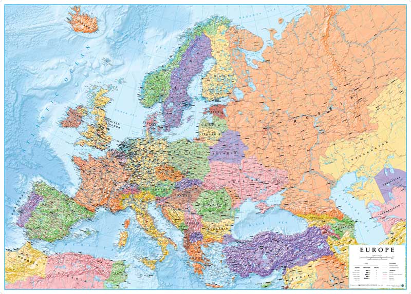 Europa politica a colori - carta geografica